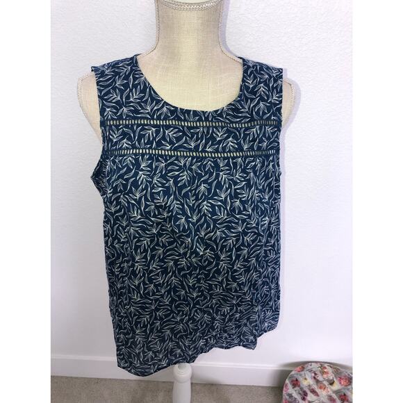 Style & Co Blue and White Tropic Sleeveless Blouse - L - Picture 1 of 3